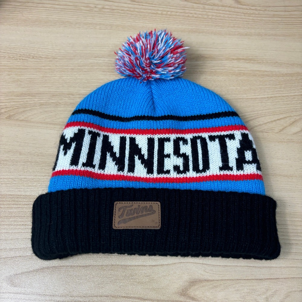 Minnesota Twins Hat Winter Cap Mens Blue Black Beanie Pom‎ Pom MLB Baseball A2